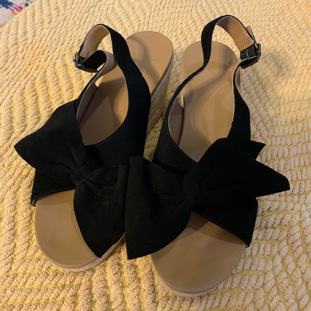 UGG Black velvet bow wedges